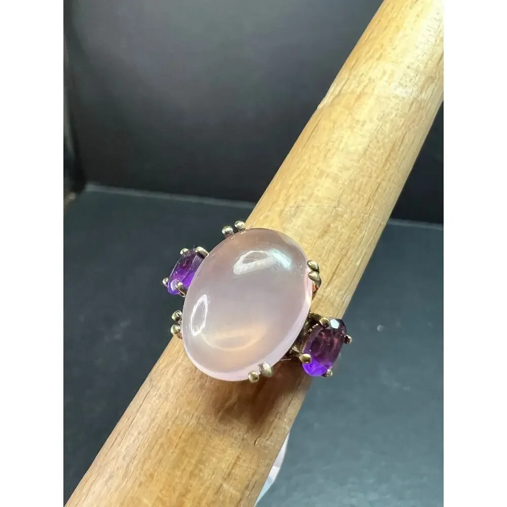 Rose Quartz & Amethyst Gold Plated 925 Ring Size 7 NWT